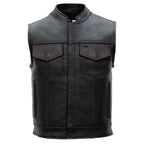 Hot Leathers VSM1054 Men’s Black 'Skull Flag' Motorcycle Club style Conceal and Carry Leather Biker Vest