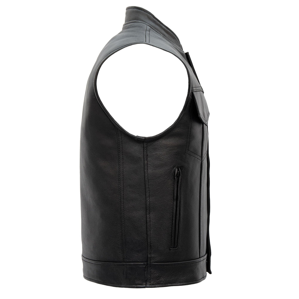 Hot Leathers VSM1054 Men’s Black 'Skull Flag' Motorcycle Club style Conceal and Carry Leather Biker Vest