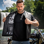 Hot Leathers VSM1054 Men’s Black 'Skull Flag' Motorcycle Club style Conceal and Carry Leather Biker Vest