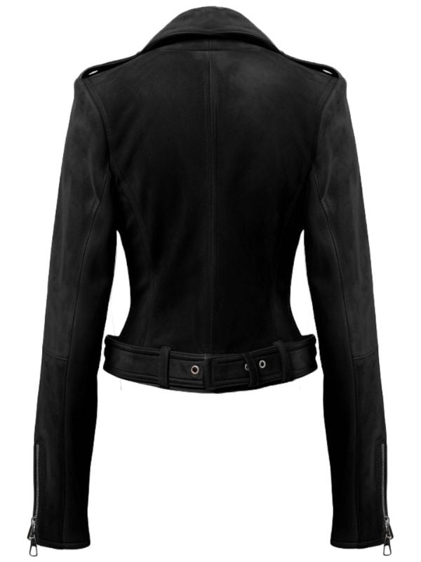 Black Suede Leather Biker Jacket