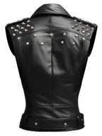 Women's Black Stylish Biker-Style Genuine Leather Vest