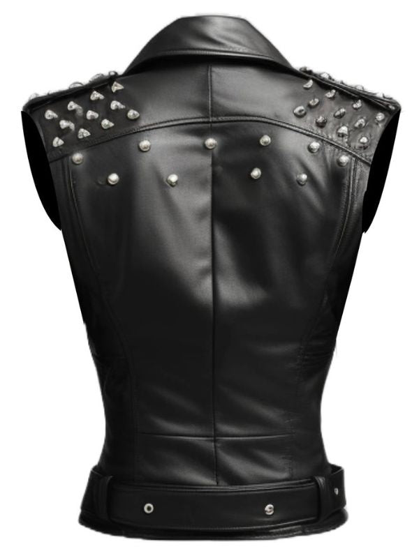 Women's Black Stylish Biker-Style Genuine Leather Vest