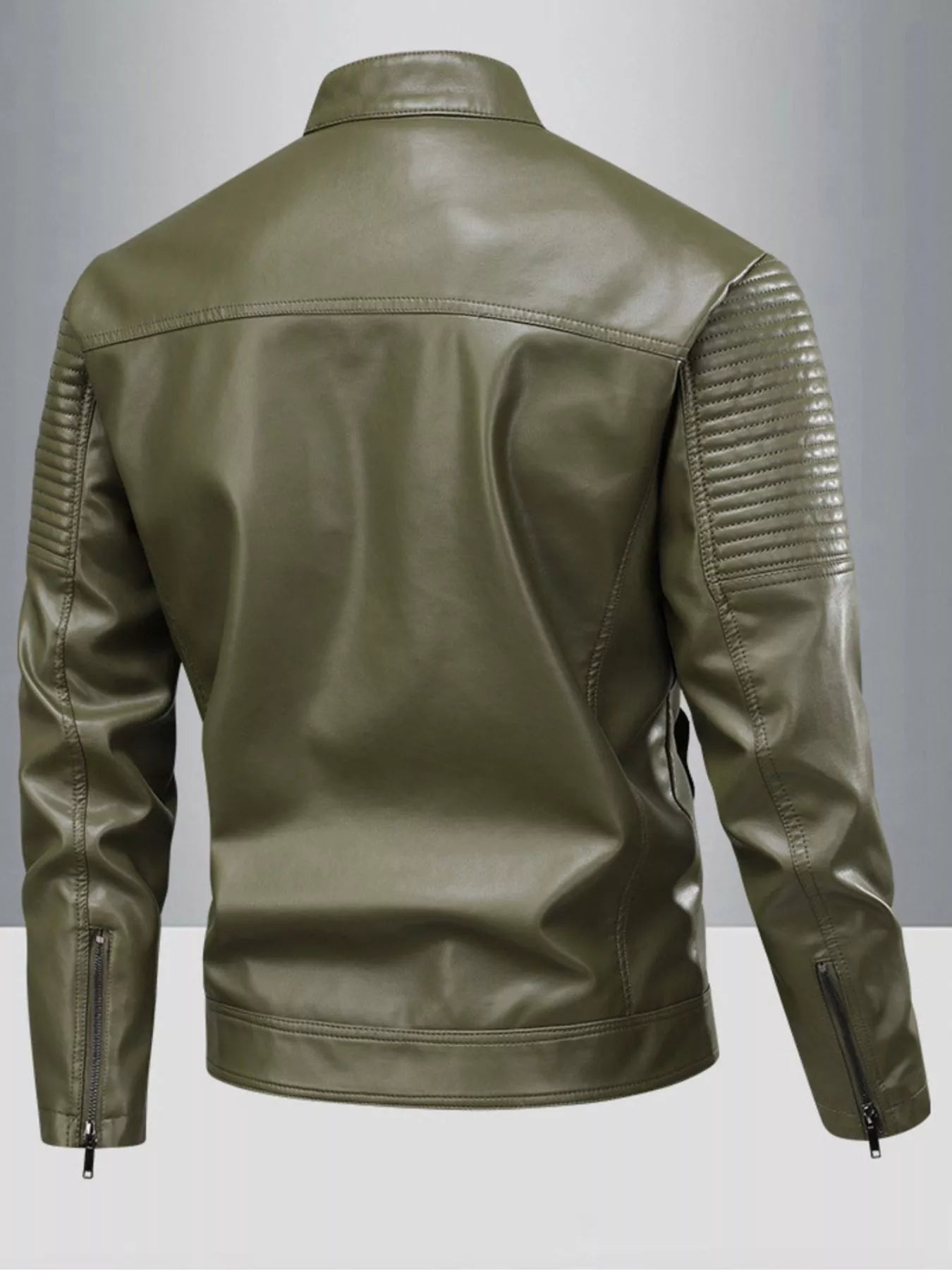 Zip Up Leather Motorcycle Jacket