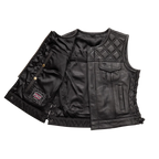 Bonnie - Women's Motorcycle Leather Vest - Diamond Quilt