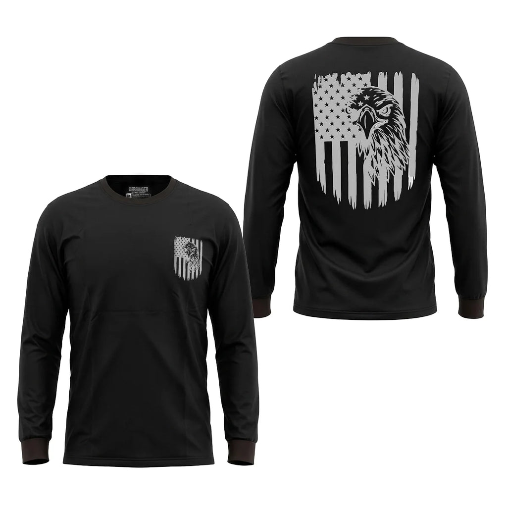 Men's Long Sleeve T-Shirt with American Eagle & Flag Print