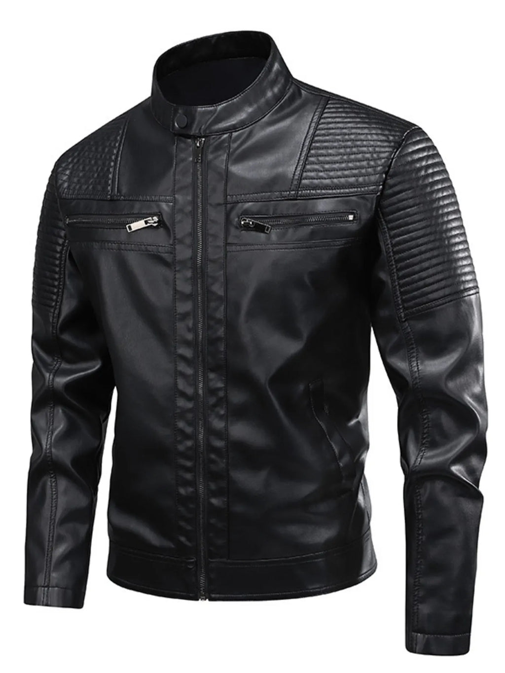 Zip Up Leather Motorcycle Jacket