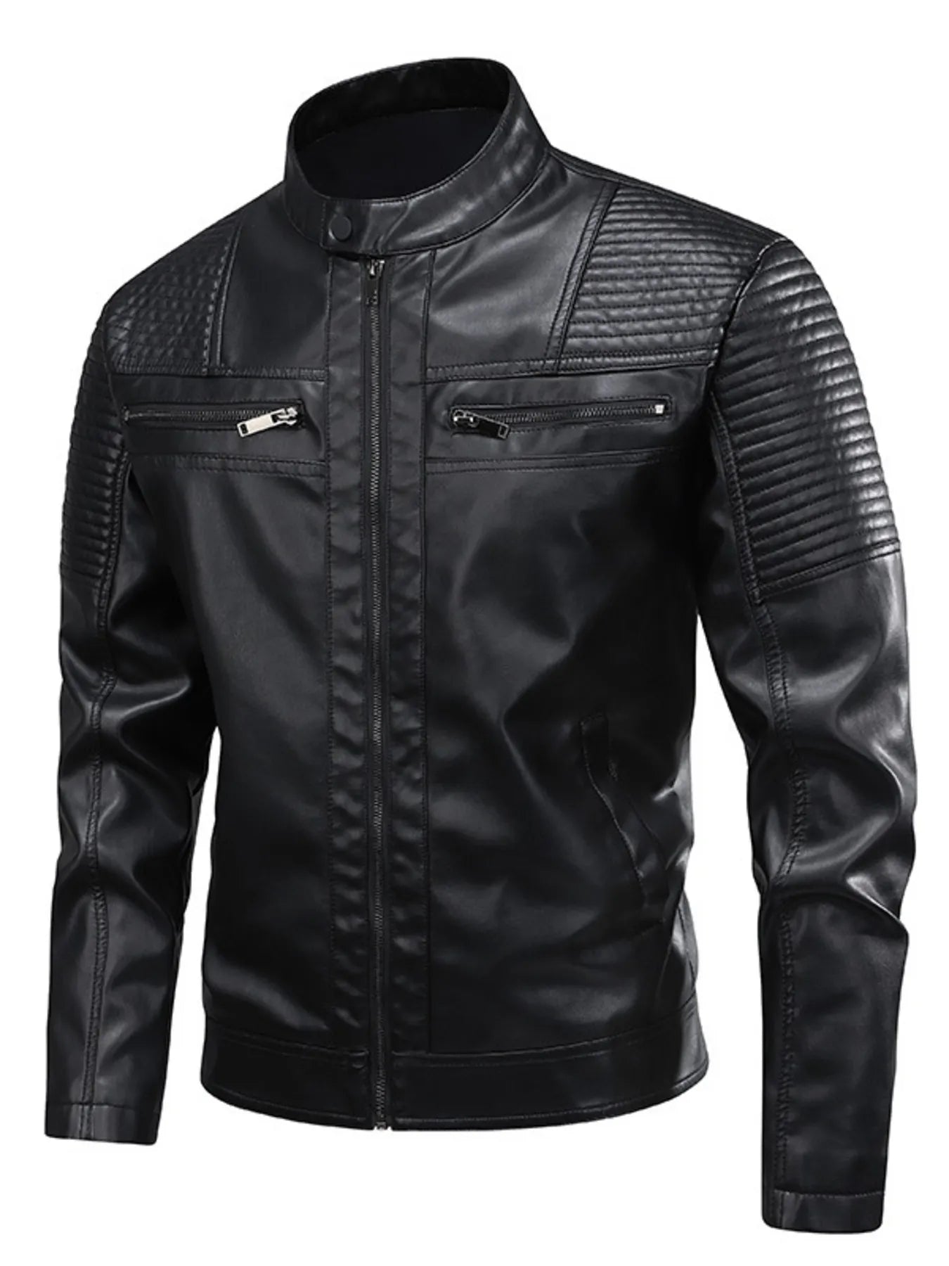 Zip Up Leather Motorcycle Jacket