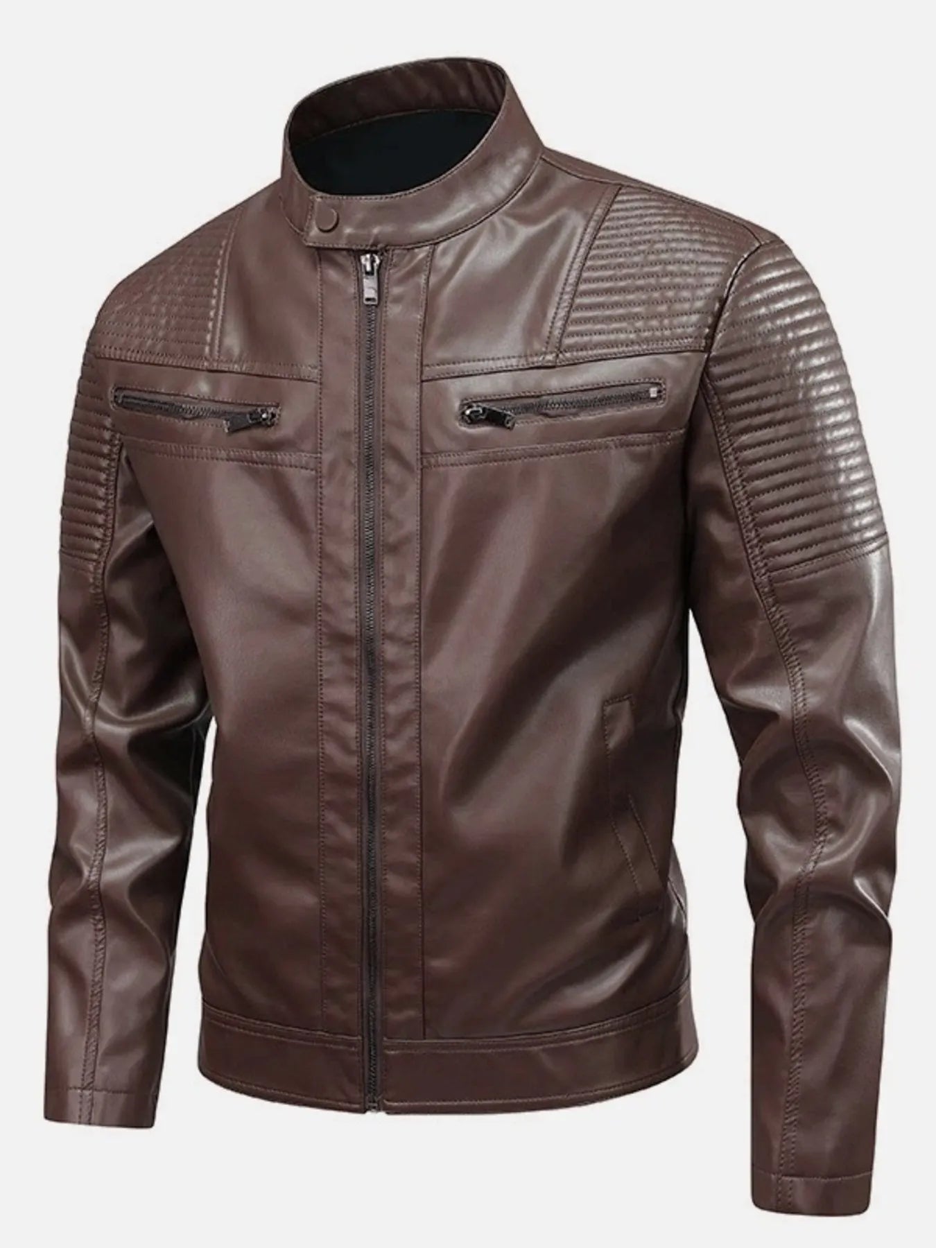 Zip Up Leather Motorcycle Jacket