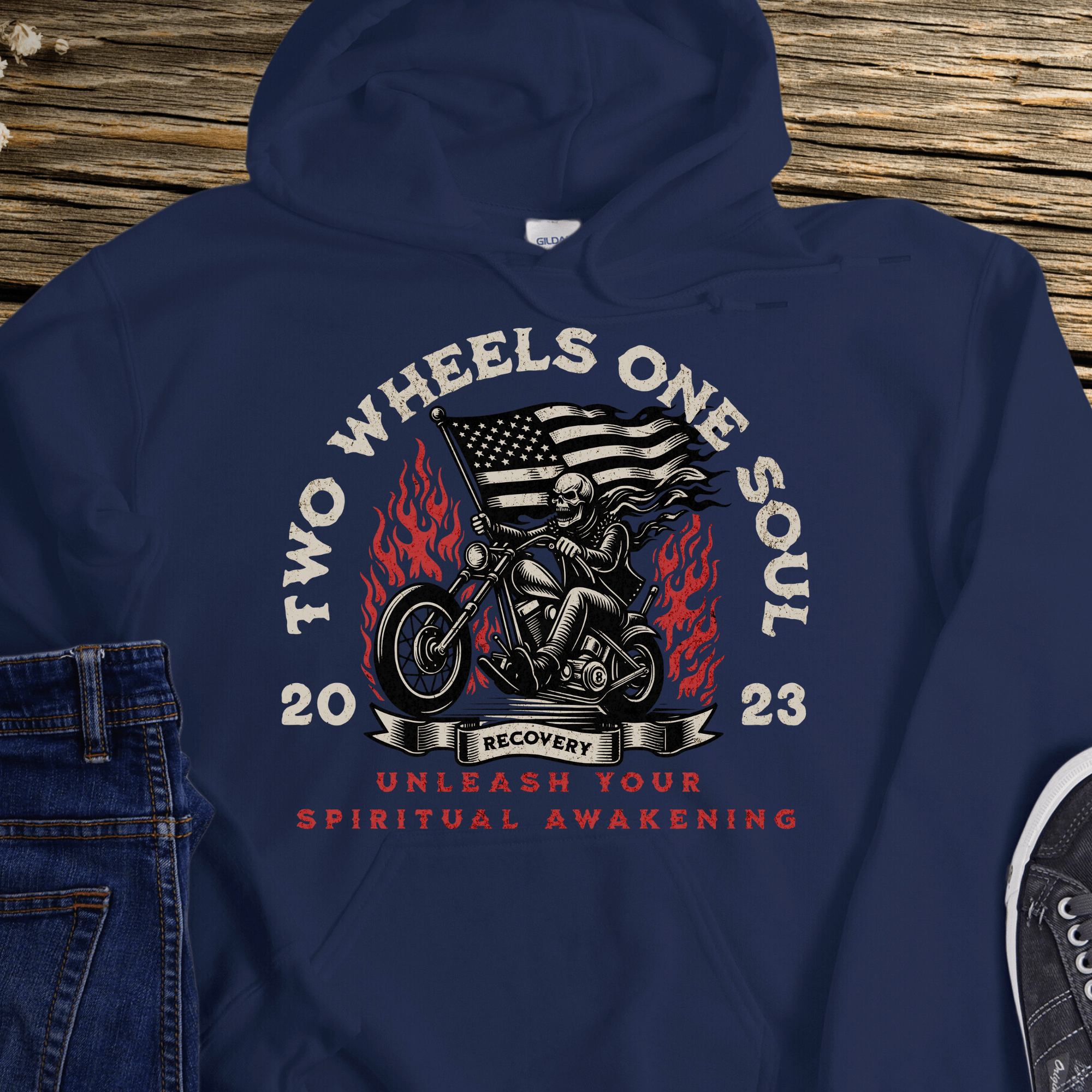 Two Wheels One Soul Sobriety Motorcycle Hoodie