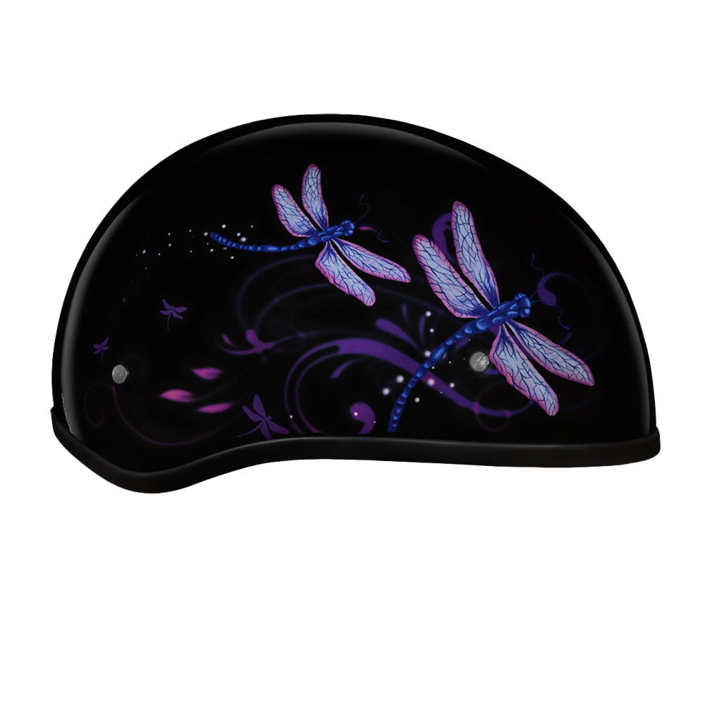 DOT Approved Daytona Motorcycle Half Face Helmet - Skull Cap Graphics for Men & Women, Scooters, ATVs, UTVs & Choppers - W/ Dragonfly