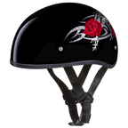 DOT Approved Daytona Motorcycle Half Face Helmet - Skull Cap Graphics for Men & Women, Scooters, ATVs, UTVs & Choppers - W/ Rose
