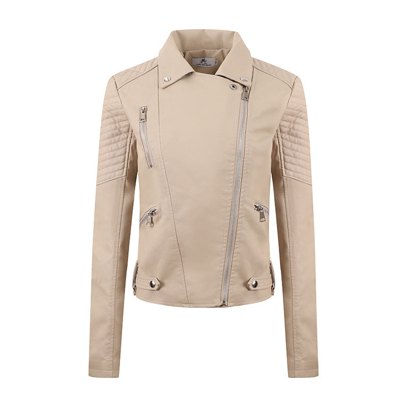 Short Oblique Pull Slim Motorcycle Jacket