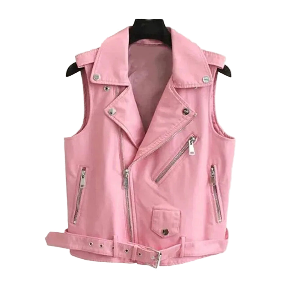 Handmade Pink Genuine Leather Biker Vest