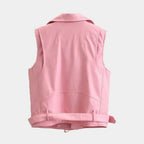 Handmade Pink Genuine Leather Biker Vest