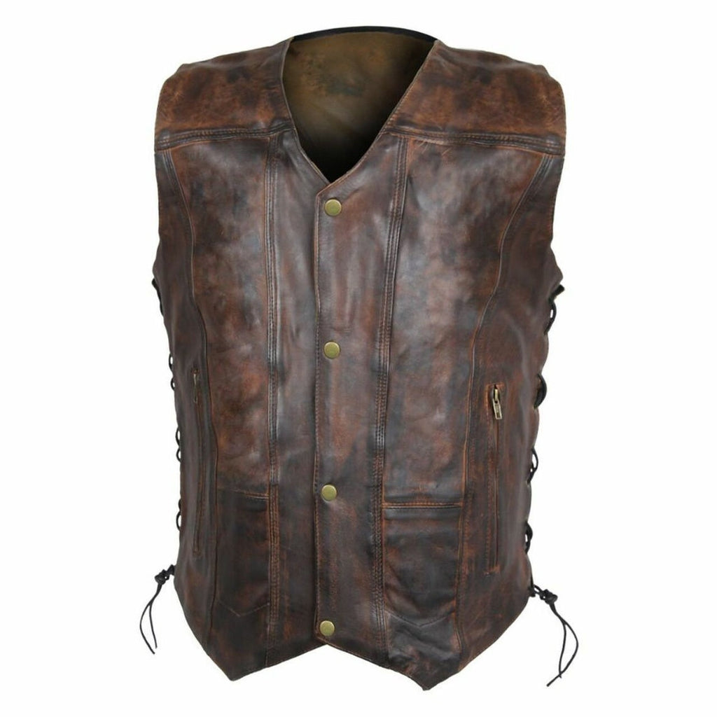 Distressed Genuine Leather Biker Vest