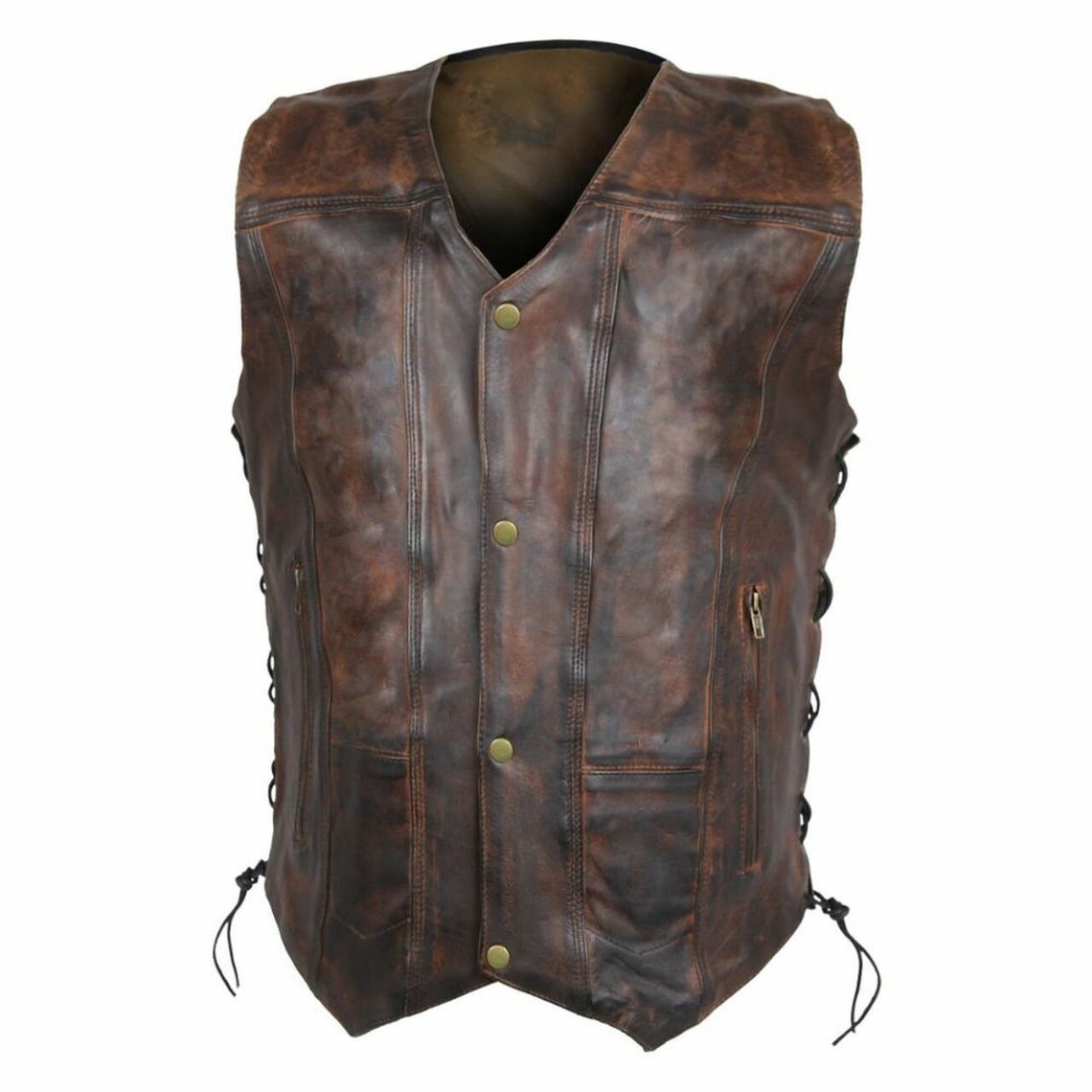Distressed Genuine Leather Biker Vest