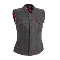 Jessica Women's  Motorcycle Leather Vest - Pink - Limited Edition