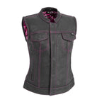 Jessica Women's  Motorcycle Leather Vest - Pink - Limited Edition