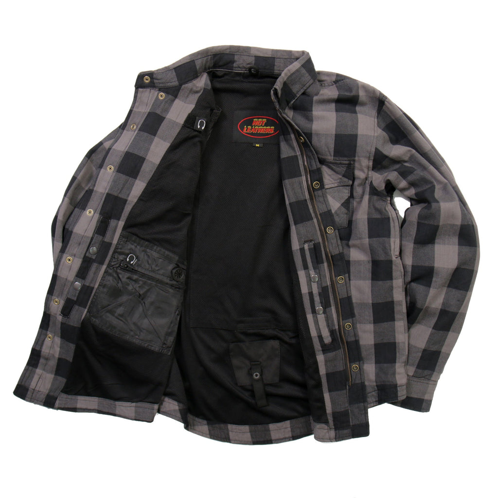 Hot Leathers Men's 'Last Stand' Gray Cotton Flannel Shirt - Button Front - Riding Protective Wear - JKM3004