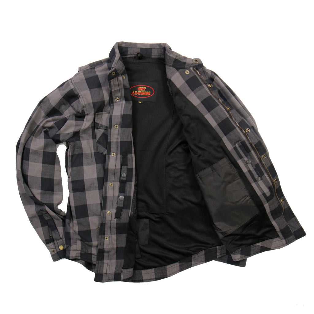 Hot Leathers Men's 'Last Stand' Gray Cotton Flannel Shirt - Button Front - Riding Protective Wear - JKM3004
