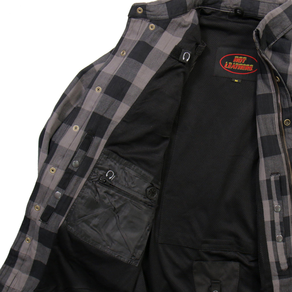 Hot Leathers Men's 'Last Stand' Gray Cotton Flannel Shirt - Button Front - Riding Protective Wear - JKM3004