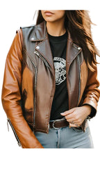 Brown & Dark Brown Biker Leather Jacket