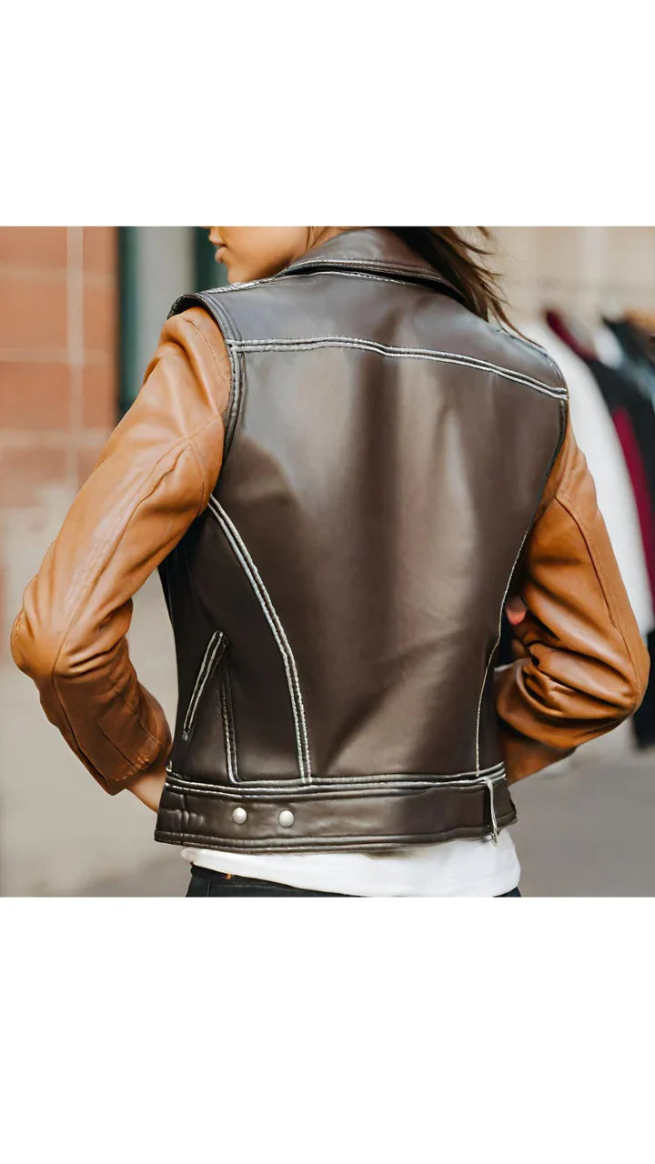 Brown & Dark Brown Biker Leather Jacket