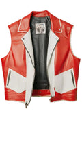 Women's Red & White Genuine Leather Vest Jacket