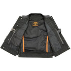 Milwaukee Leather LKM3712 Men's Black Leather Club Style Motorcycle Rider Vest w/ Front Snap/Zipper and Side Lace