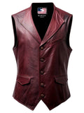 Men's Burgundy Distressed Genuine Leather Vest