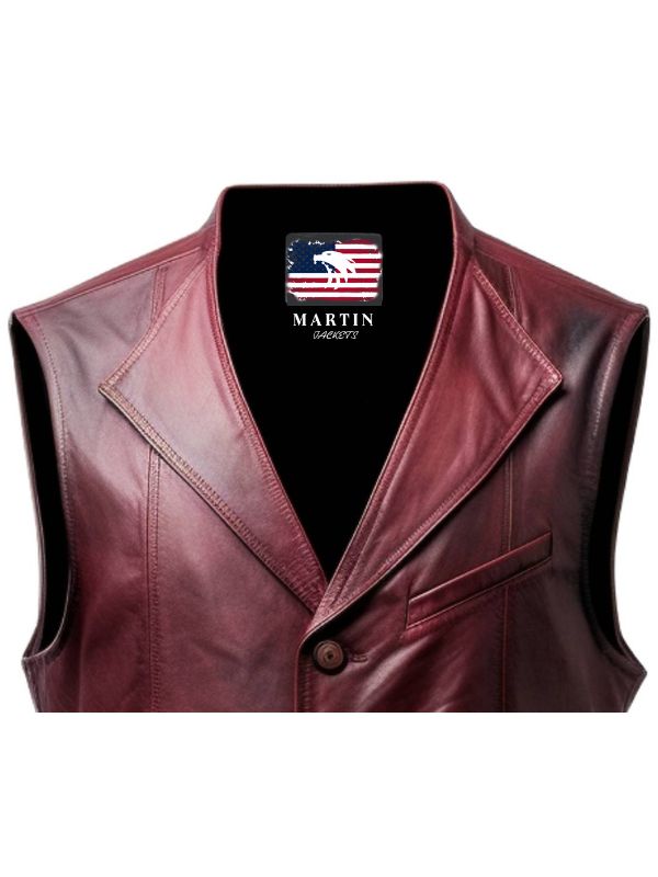 Men's Burgundy Distressed Genuine Leather Vest