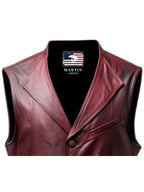 Men's Burgundy Distressed Genuine Leather Vest