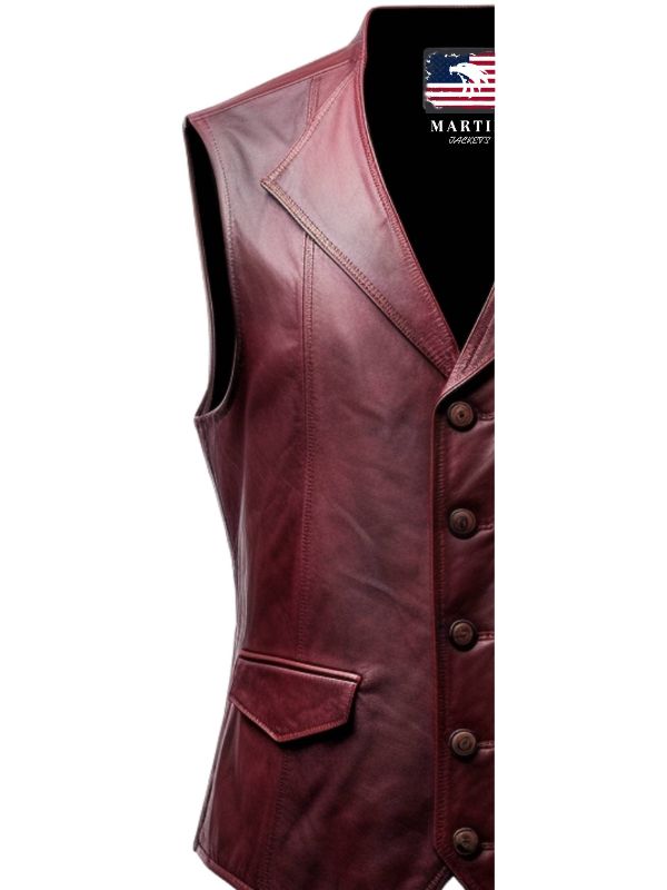 Men's Burgundy Distressed Genuine Leather Vest