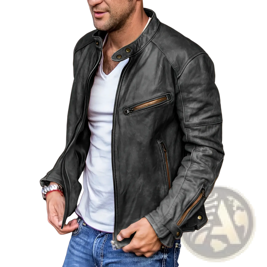 Men's Distressed Pu Leather Motorcycle Jacket