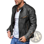 Men's Distressed Pu Leather Motorcycle Jacket
