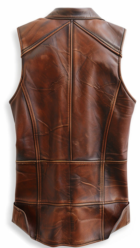 Vintage Brown Leather Biker Vest