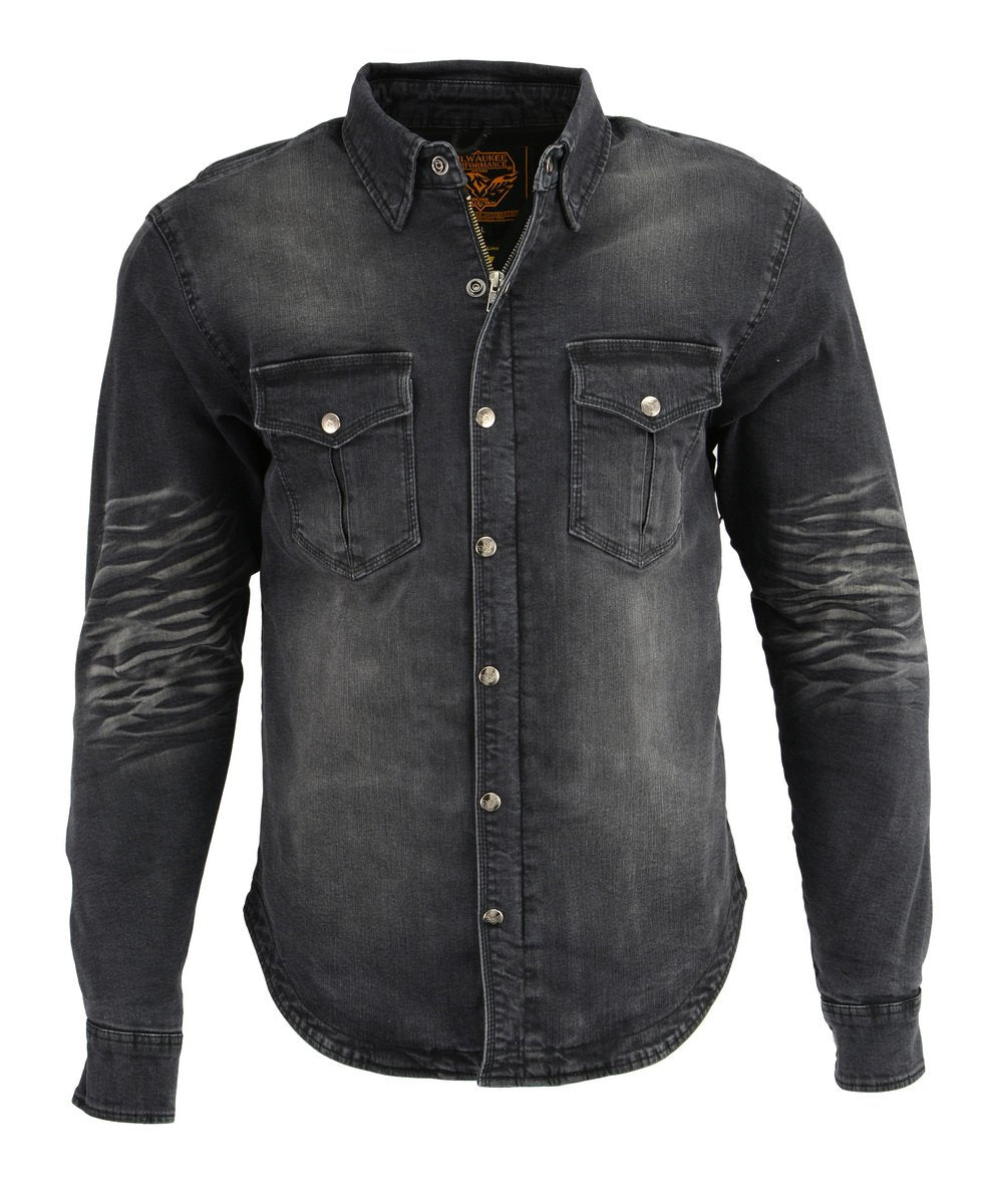 Milwaukee Leather Men's Avalanche Black CE Armored Flannel Shirt with Aramid Reinforced Zones - MPM1620