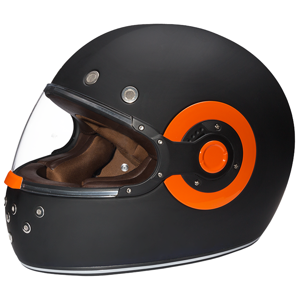 D.O.T. & ECE Daytona Retro Full Face Motorcycle Helmet: Vintage Style for Men, Women, & Youth - Dull Black W/ Orange Accents