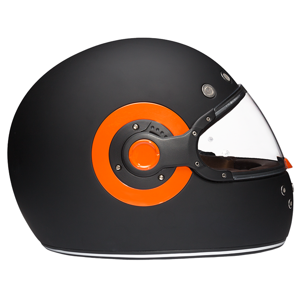 D.O.T. & ECE Daytona Retro Full Face Motorcycle Helmet: Vintage Style for Men, Women, & Youth - Dull Black W/ Orange Accents