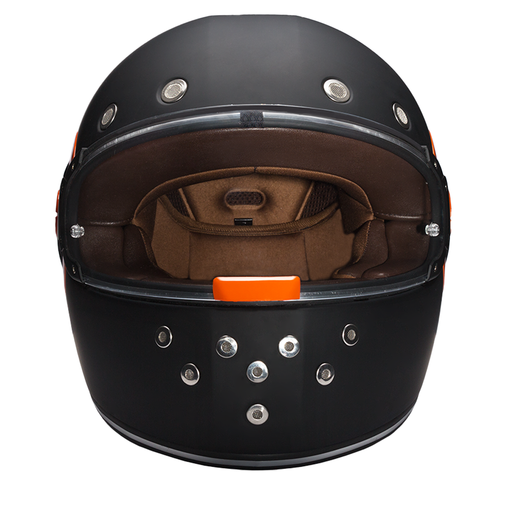 D.O.T. & ECE Daytona Retro Full Face Motorcycle Helmet: Vintage Style for Men, Women, & Youth - Dull Black W/ Orange Accents
