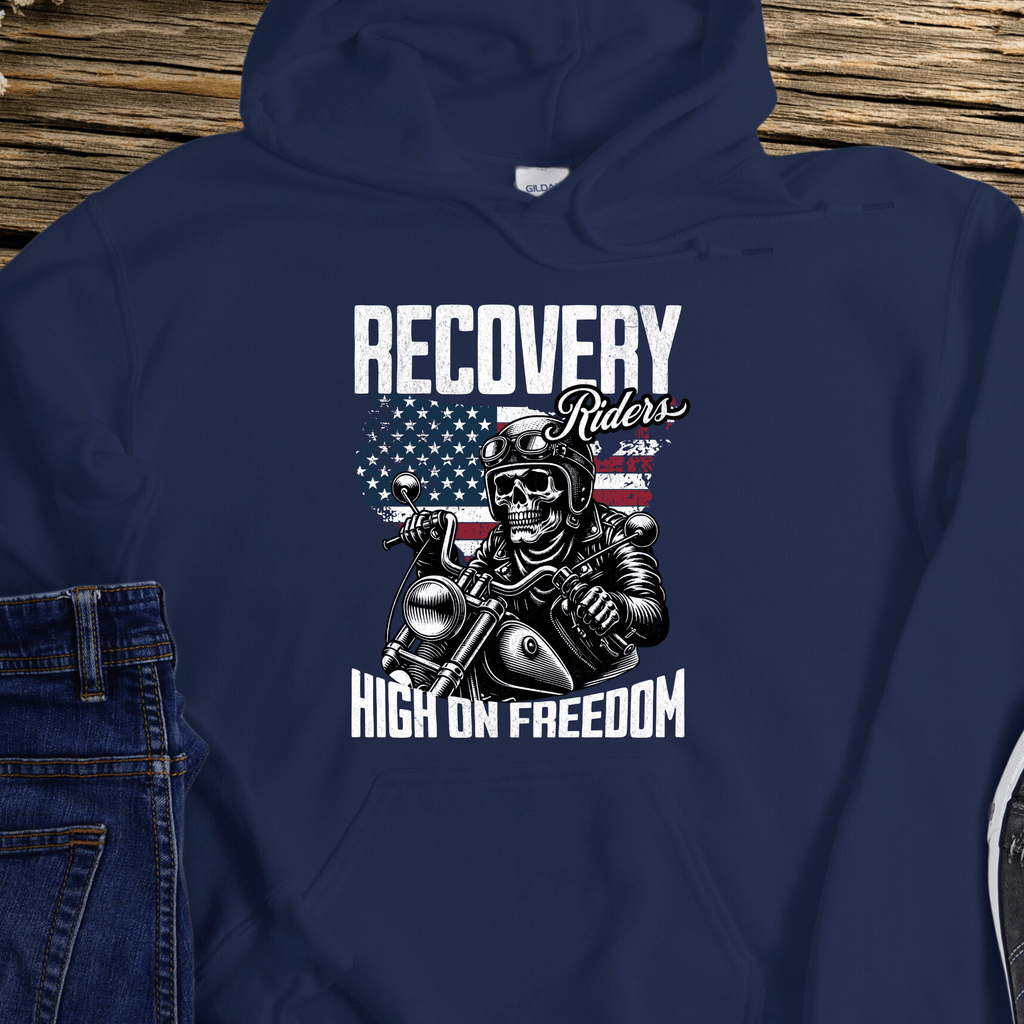 High On Freedom Sobriety Motorcycle Recovery Hoodie