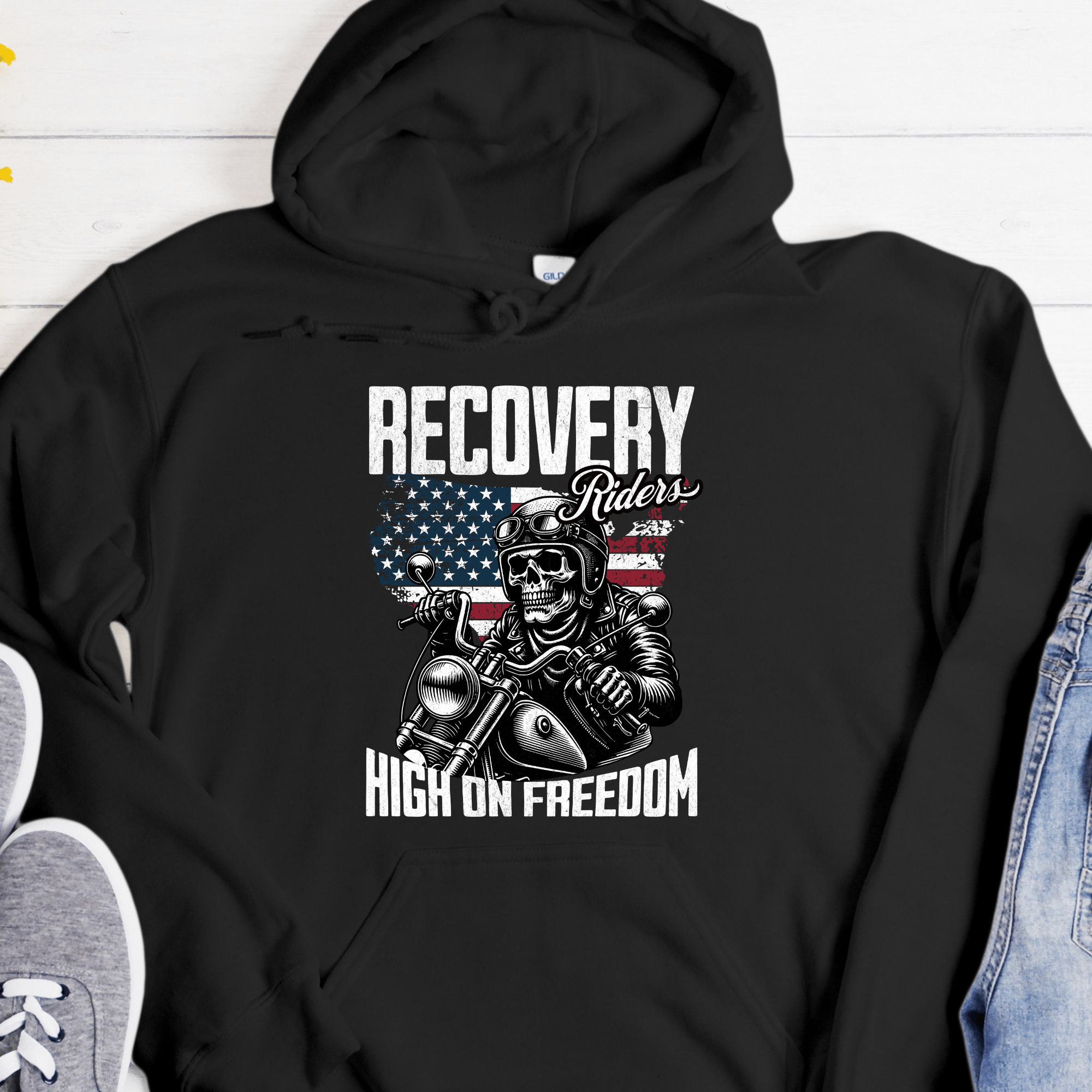 High On Freedom Sobriety Motorcycle Recovery Hoodie