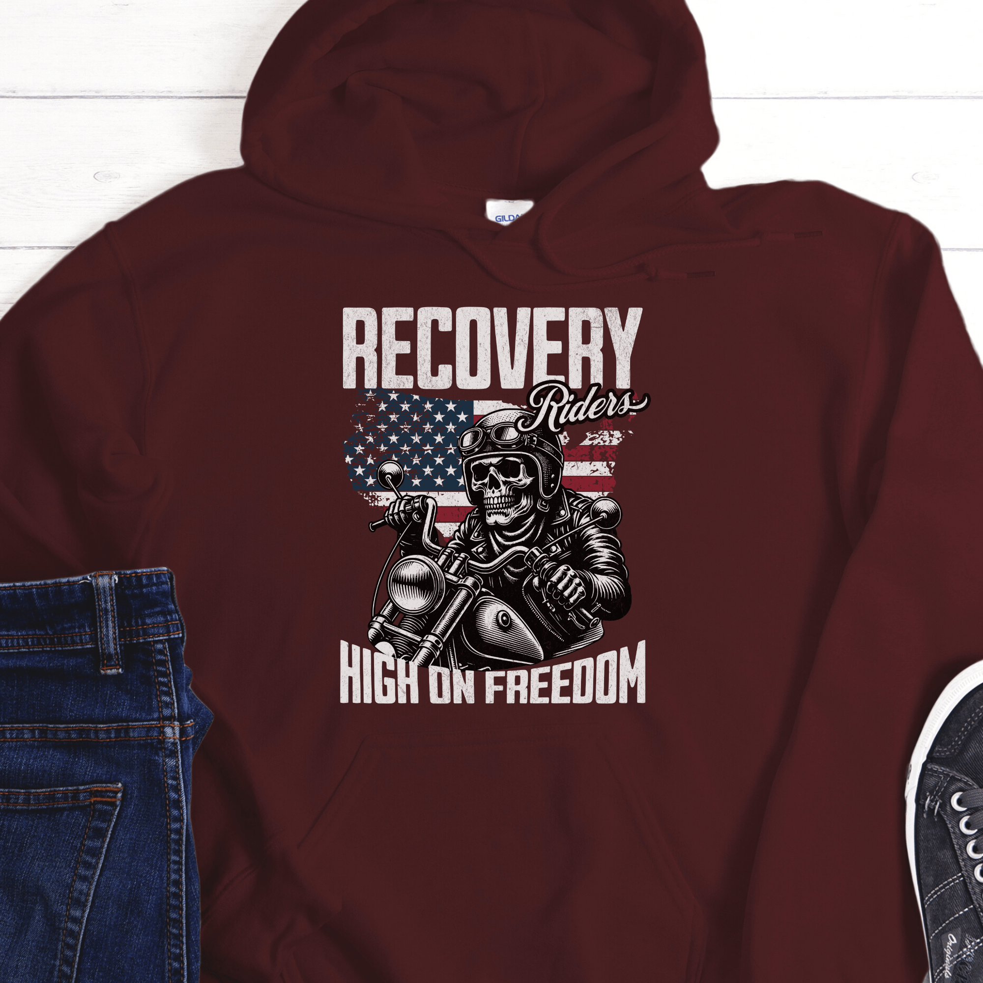 High On Freedom Sobriety Motorcycle Recovery Hoodie