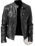 Slim Fit Pu Leather Motorcycle Jacket with Zippers