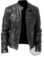 Slim Fit Pu Leather Motorcycle Jacket with Zippers