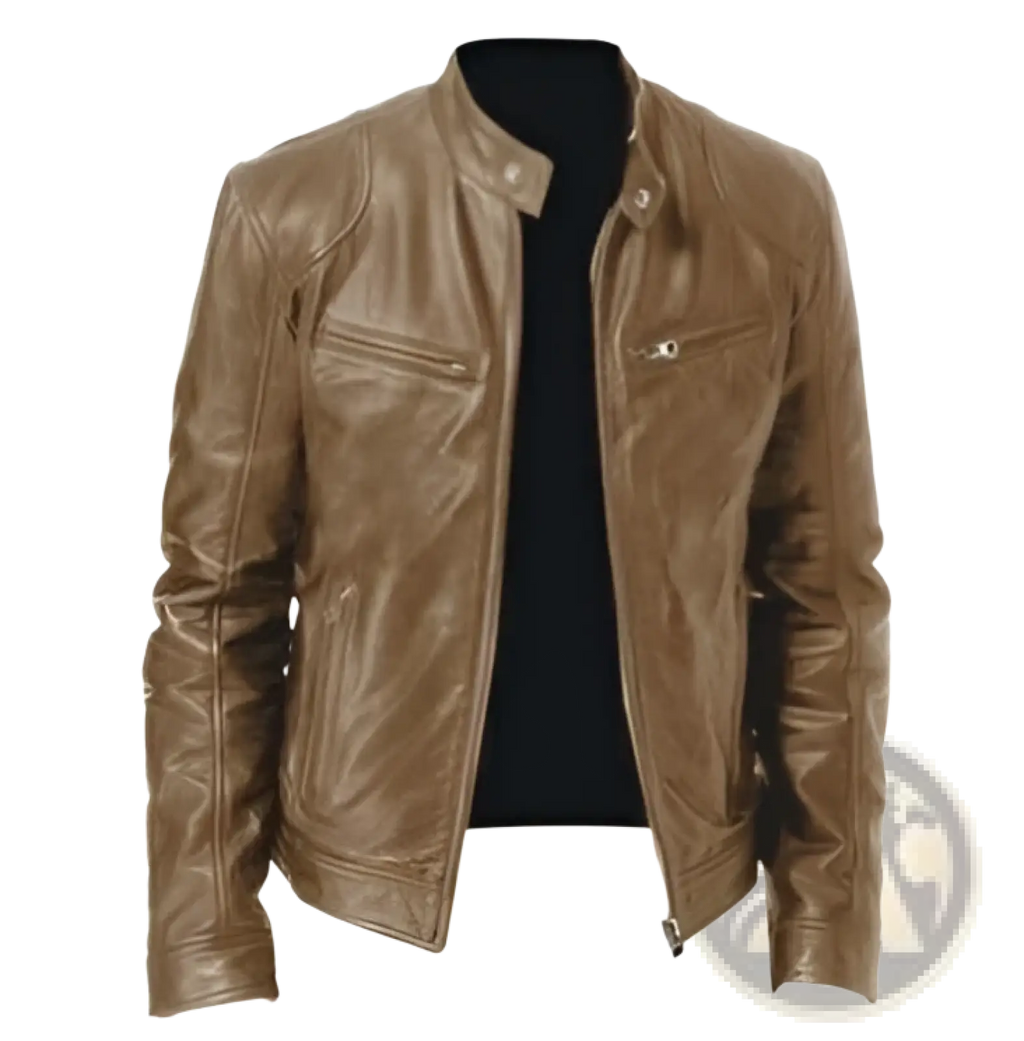 Slim Fit Pu Leather Motorcycle Jacket with Zippers
