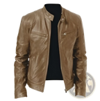 Slim Fit Pu Leather Motorcycle Jacket with Zippers