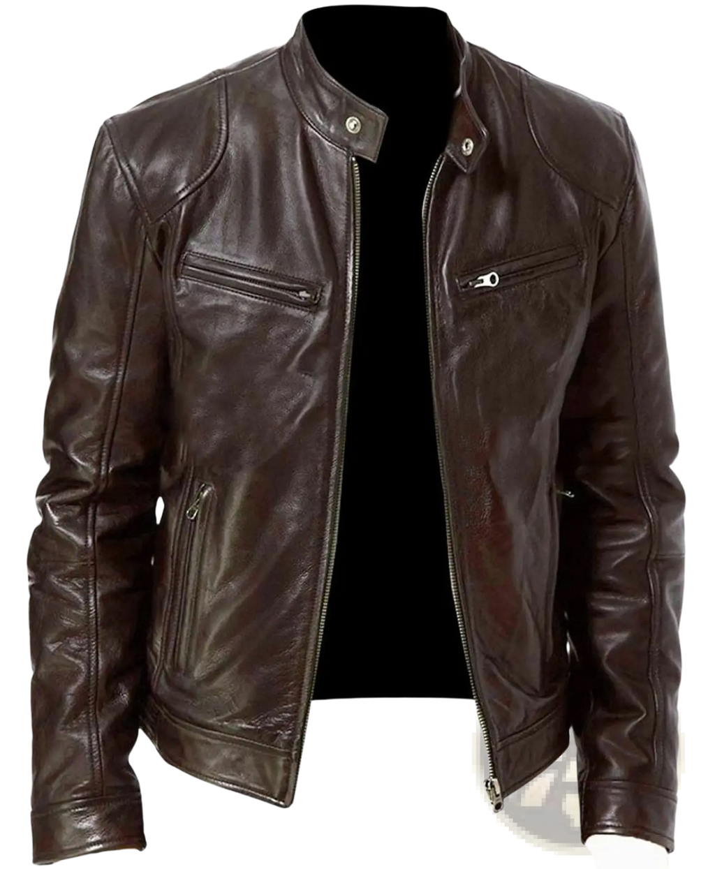 Slim Fit Pu Leather Motorcycle Jacket with Zippers