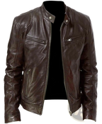 Slim Fit Pu Leather Motorcycle Jacket with Zippers