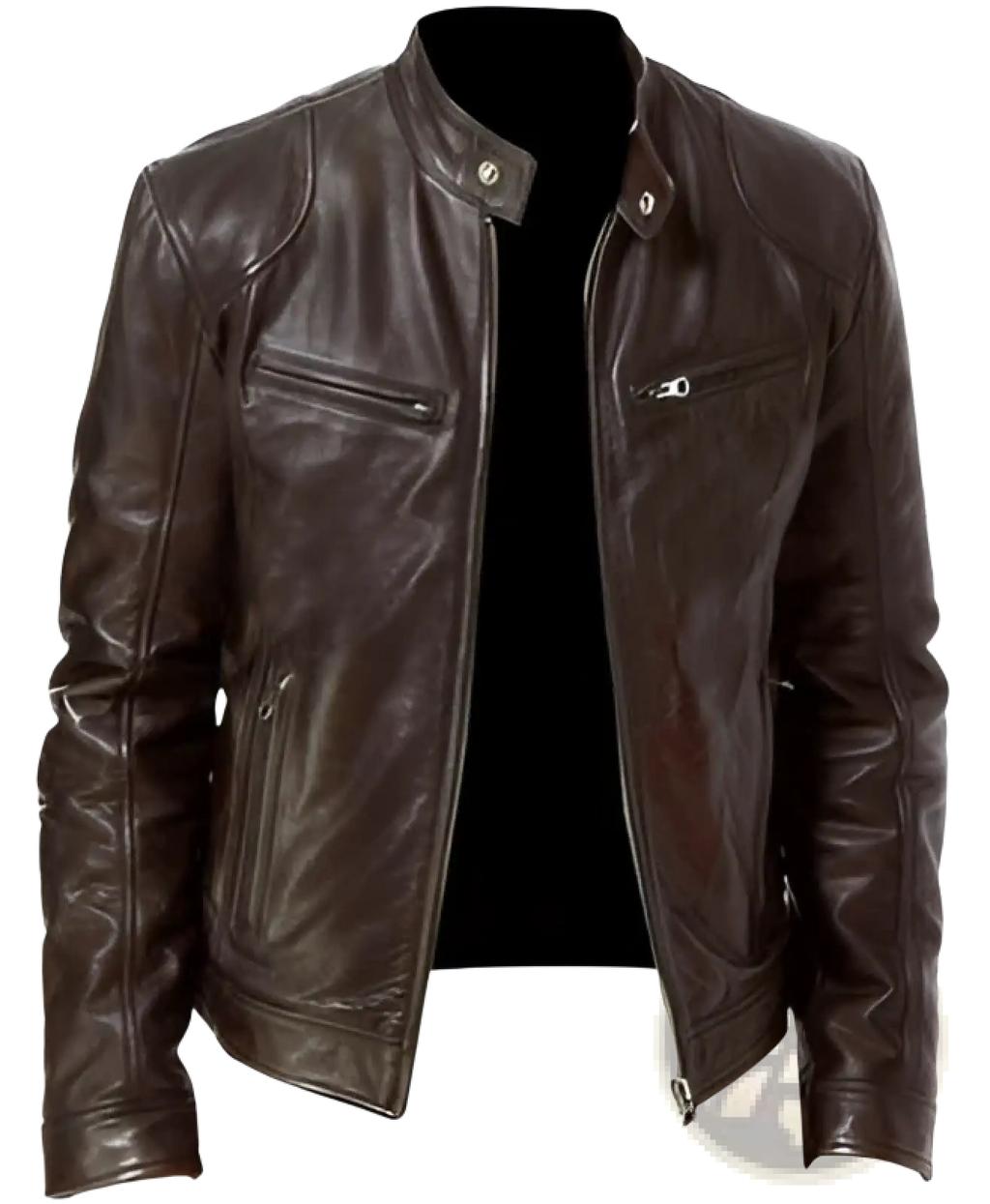 Slim Fit Pu Leather Motorcycle Jacket with Zippers